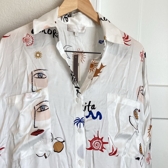 ❌Sold - 🇪🇸🌴☀️ Anthropologie Long-Sleeve Printed Mini Shirt Dress Corey Lynn - Picture 7 of 13